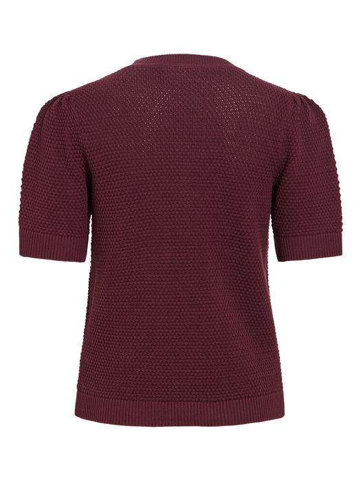 Vila Kurzarmshirt Strickstruktur Rippbündchen Rundhals Modern – Pflaume, Bild 8