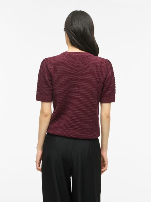 Vila Kurzarmshirt Strickstruktur Rippbündchen Rundhals Modern – Pflaume, Bild 7