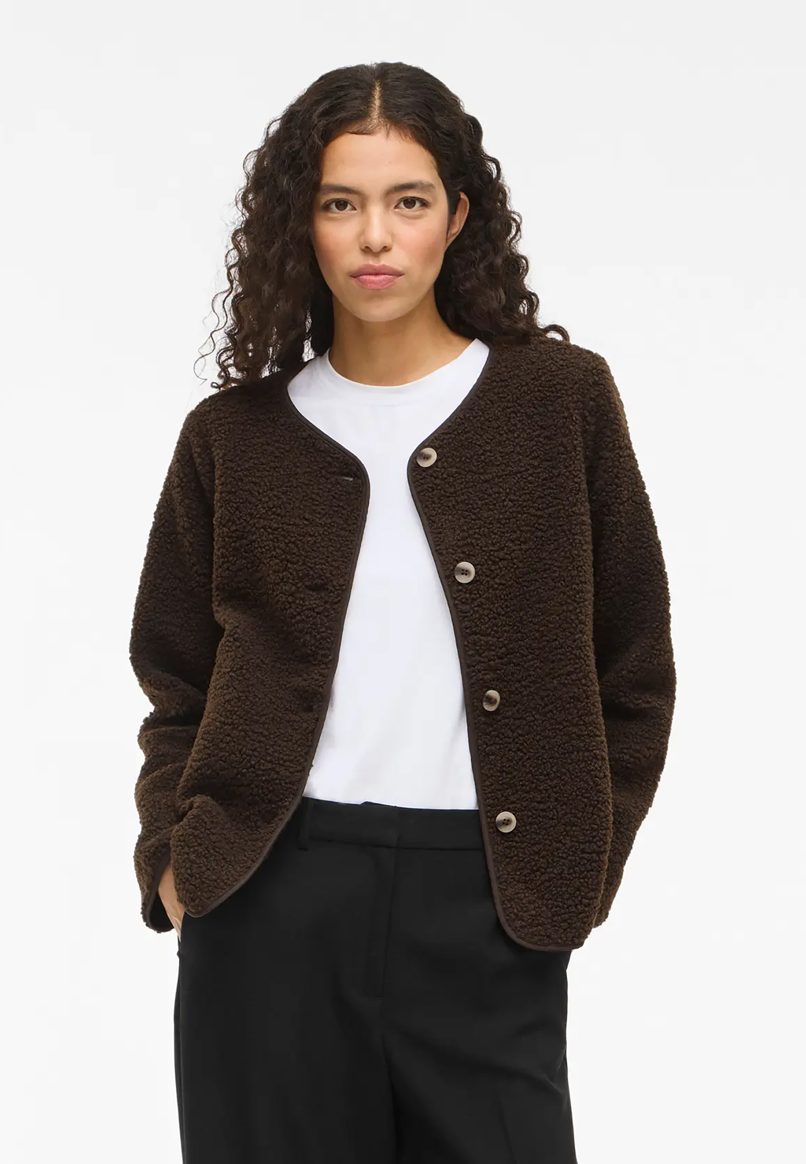 Teddyjacke Knopflose Rundhalsausschnitt Eingrifftaschen Teddyjacke Knopflose Rundhalsausschnitt Eingrifftaschen