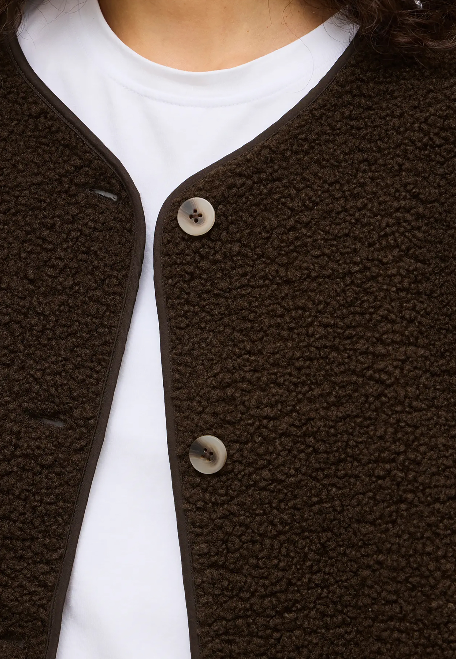 Teddyjacke Knopflose Rundhalsausschnitt Eingrifftaschen Teddyjacke Knopflose Rundhalsausschnitt Eingrifftaschen