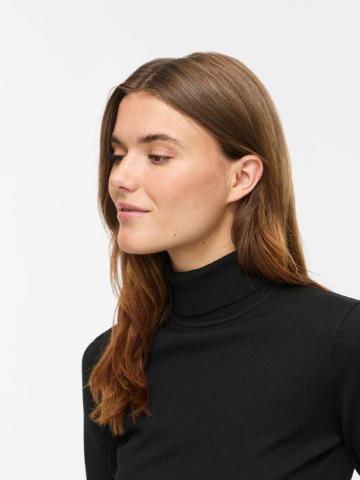 Vila Rollkragenpullover Langarm Unifarben Klassisches Design – Schwarz, Bild 4