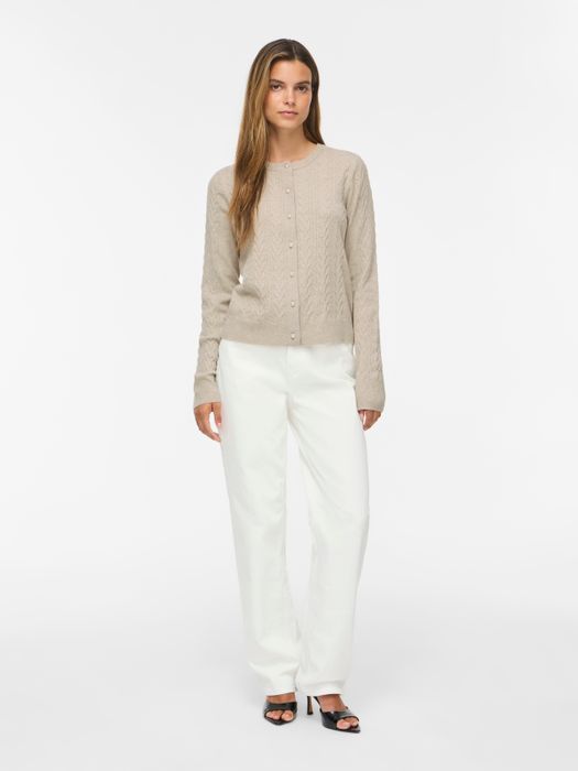 Vila Klassischer Cardigan Strukturmuster Rundhalsausschnitt – Beige, Bild 3