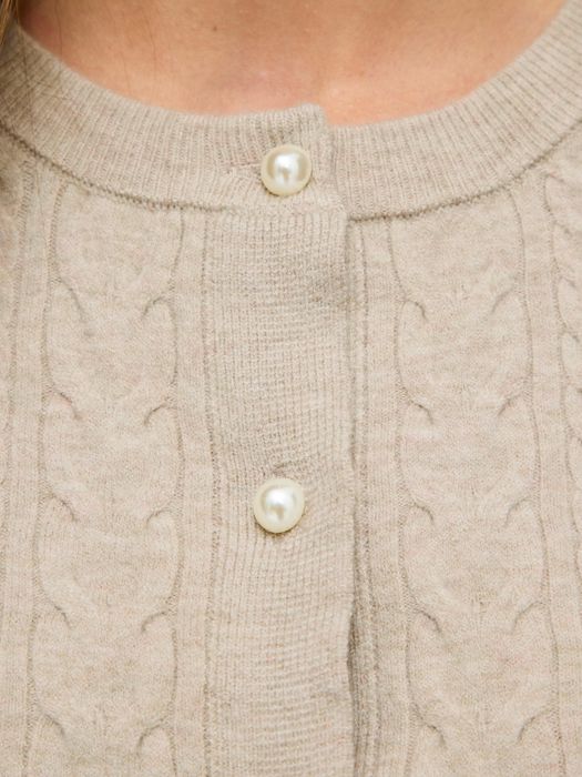 Vila Klassischer Cardigan Strukturmuster Rundhalsausschnitt – Beige, Bild 4