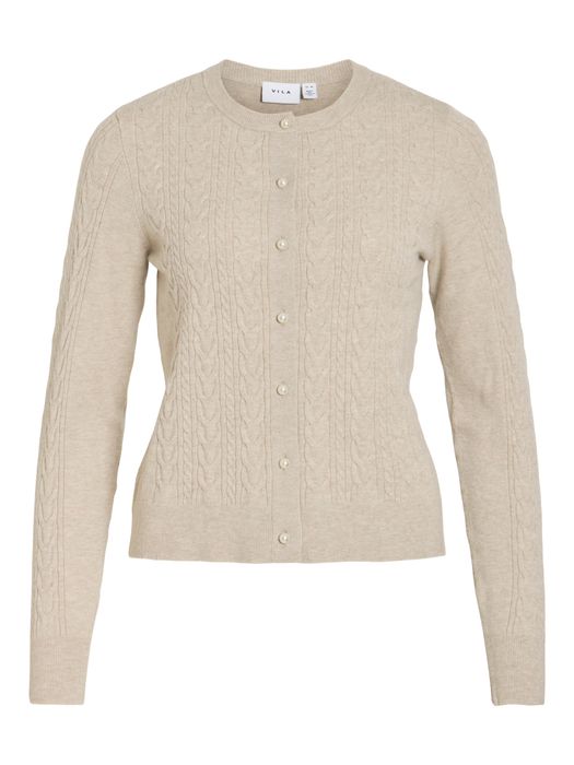 Vila Klassischer Cardigan Strukturmuster Rundhalsausschnitt – Beige, Bild 5