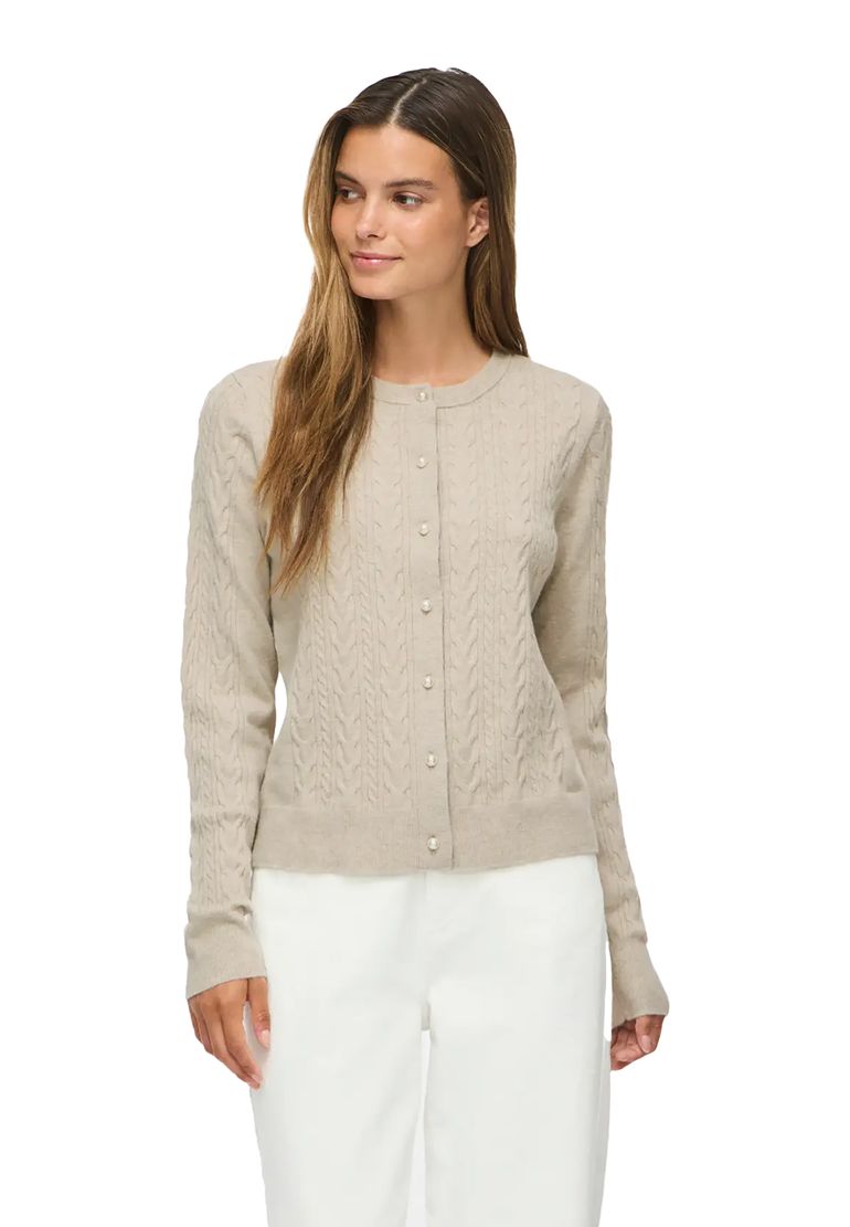 Vila Klassischer Cardigan Strukturmuster Rundhalsausschnitt – Beige, Bild 2