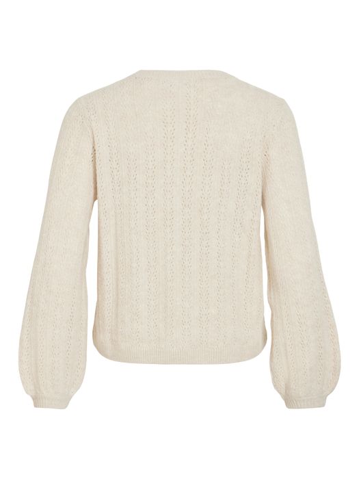 Vila Langarm Strickpullover Rundhals Lochmuster Unifarben – Beige, Bild 7