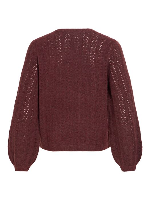 Vila VILA Langarm Strickpullover Rundhals Lochmuster Unifarben – Rot, Bild 6