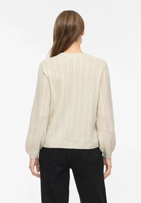 Vila Langarm Strickpullover Rundhals Lochmuster Unifarben – Beige, Bild 6