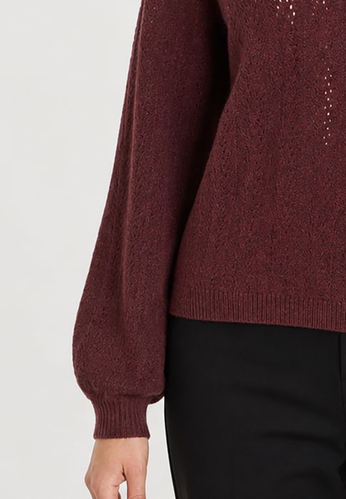 Vila VILA Langarm Strickpullover Rundhals Lochmuster Unifarben – Rot, Bild 4