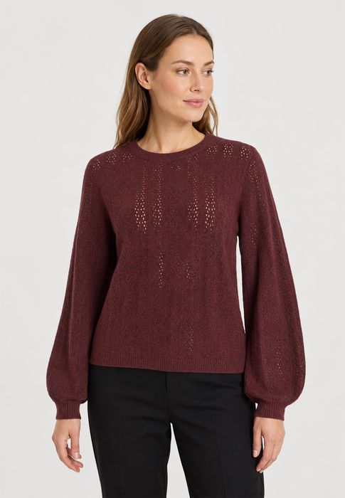 VILA Langarm Strickpullover Rundhals Lochmuster Unifarben