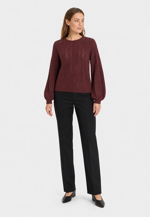 Vila VILA Langarm Strickpullover Rundhals Lochmuster Unifarben – Rot, Bild 3