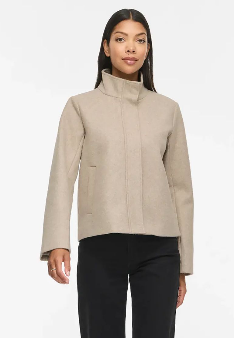 Vila Übergangsjacke Stehkragen Verdeckter Reißverschluss – Beige, Bild 1