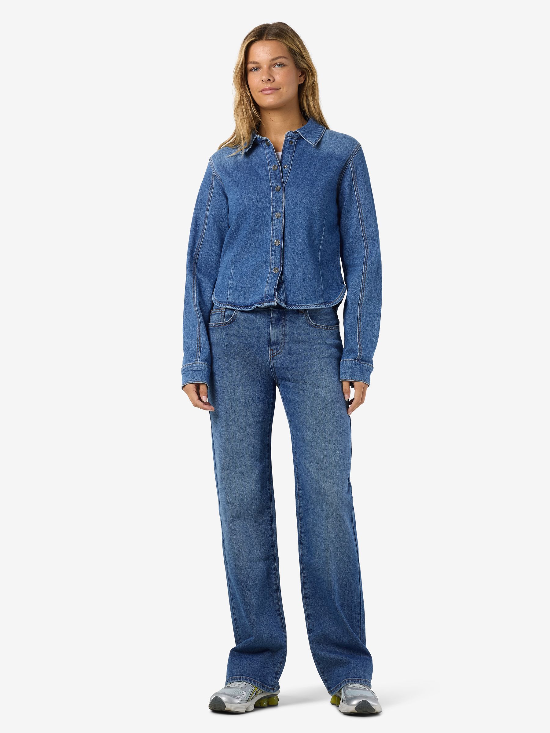 27037907_5048386_5.jpg Stilvolle Jeansbluse Langarm Unifarben Knopfverschluss