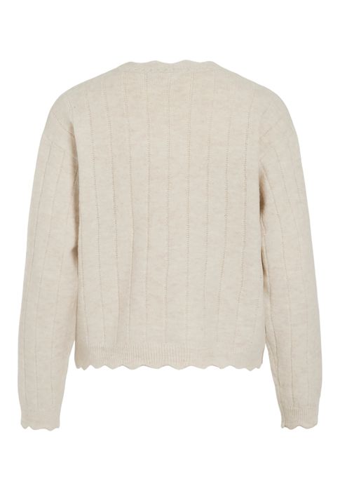 Vila Modische Strickjacke Rundhals Knopfverschluss Langarm – Beige, Bild 7