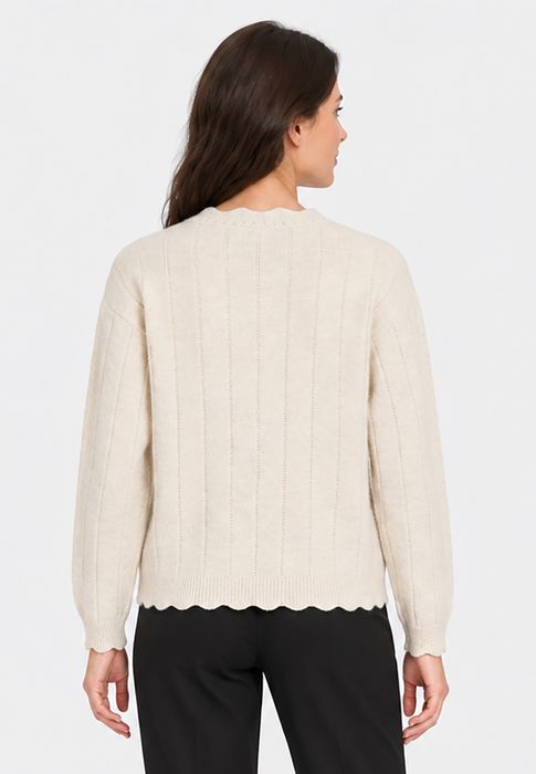 Vila Modische Strickjacke Rundhals Knopfverschluss Langarm – Beige, Bild 6