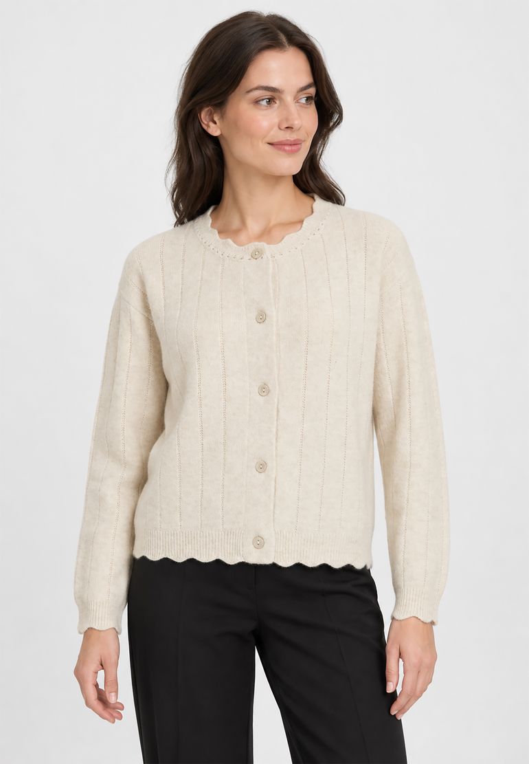 Vila Modische Strickjacke Rundhals Knopfverschluss Langarm – Beige, Bild 2