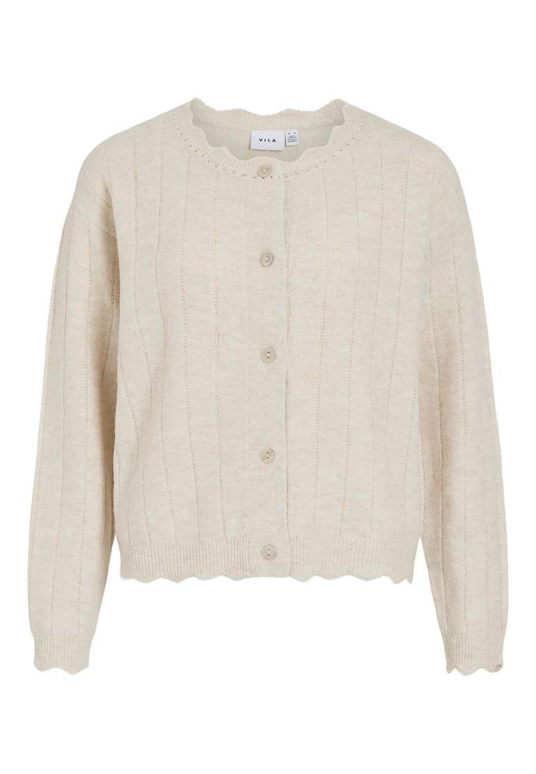 Vila Modische Strickjacke Rundhals Knopfverschluss Langarm – Beige, Bild 1