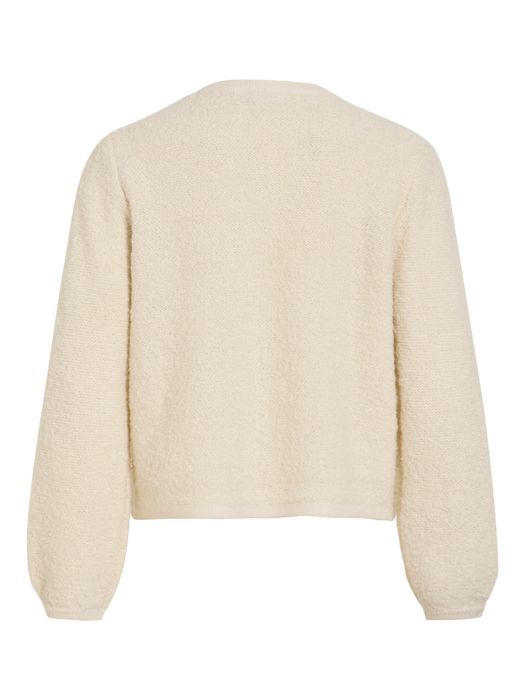 Vila Elegante Strickjacke Rundhals Knopfverschluss Langarm – Creme, Bild 7