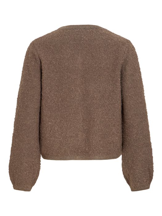 Vila Elegante Strickjacke Rundhals Knopfverschluss Langarm – Braun, Bild 7