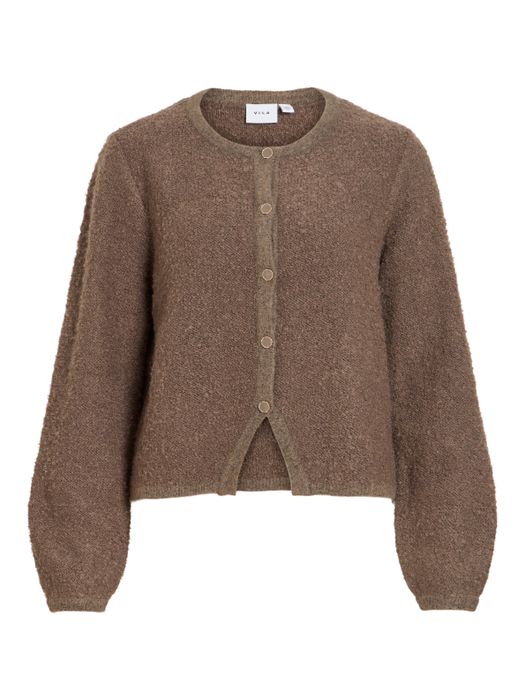 Vila Elegante Strickjacke Rundhals Knopfverschluss Langarm – Braun, Bild 3