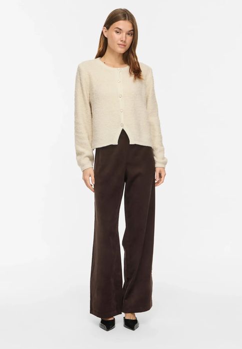 Vila Elegante Strickjacke Rundhals Knopfverschluss Langarm – Creme, Bild 4