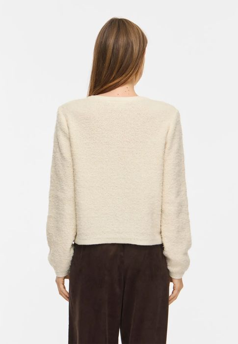Vila Elegante Strickjacke Rundhals Knopfverschluss Langarm – Creme, Bild 6