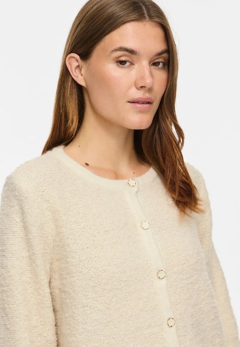 Vila Elegante Strickjacke Rundhals Knopfverschluss Langarm – Creme, Bild 5