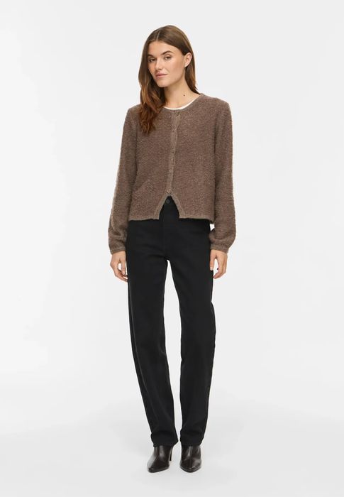 Vila Elegante Strickjacke Rundhals Knopfverschluss Langarm – Braun, Bild 4