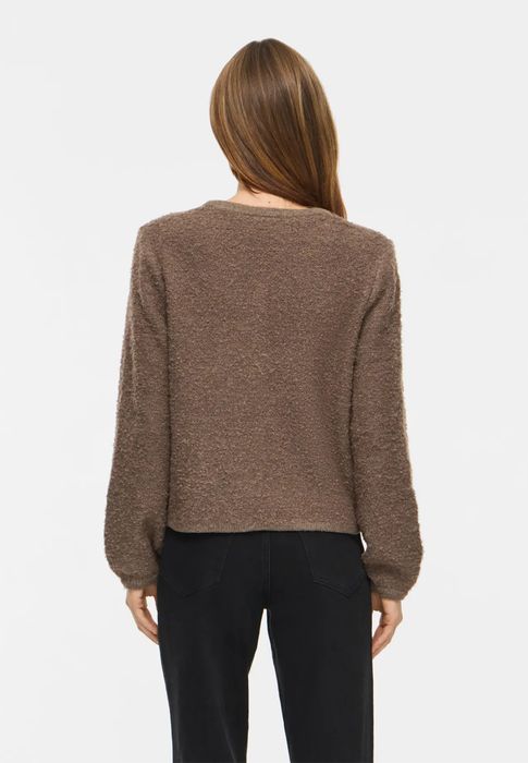 Vila Elegante Strickjacke Rundhals Knopfverschluss Langarm – Braun, Bild 6