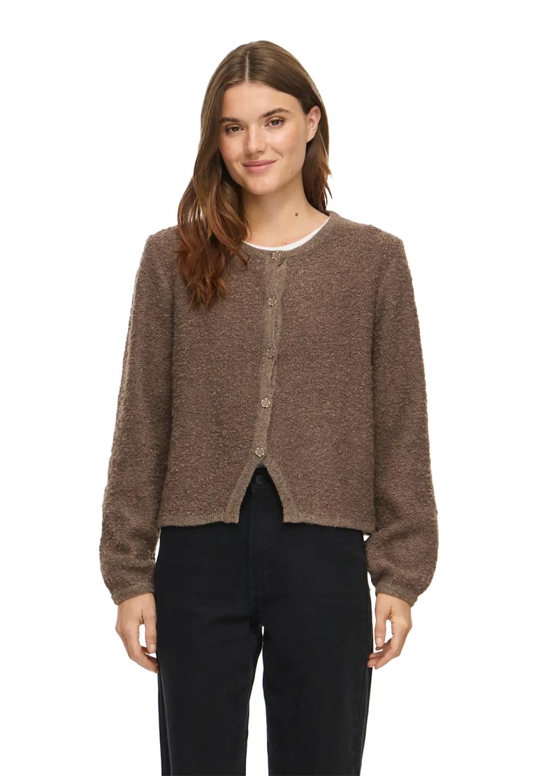 Vila Elegante Strickjacke Rundhals Knopfverschluss Langarm – Braun, Bild 2