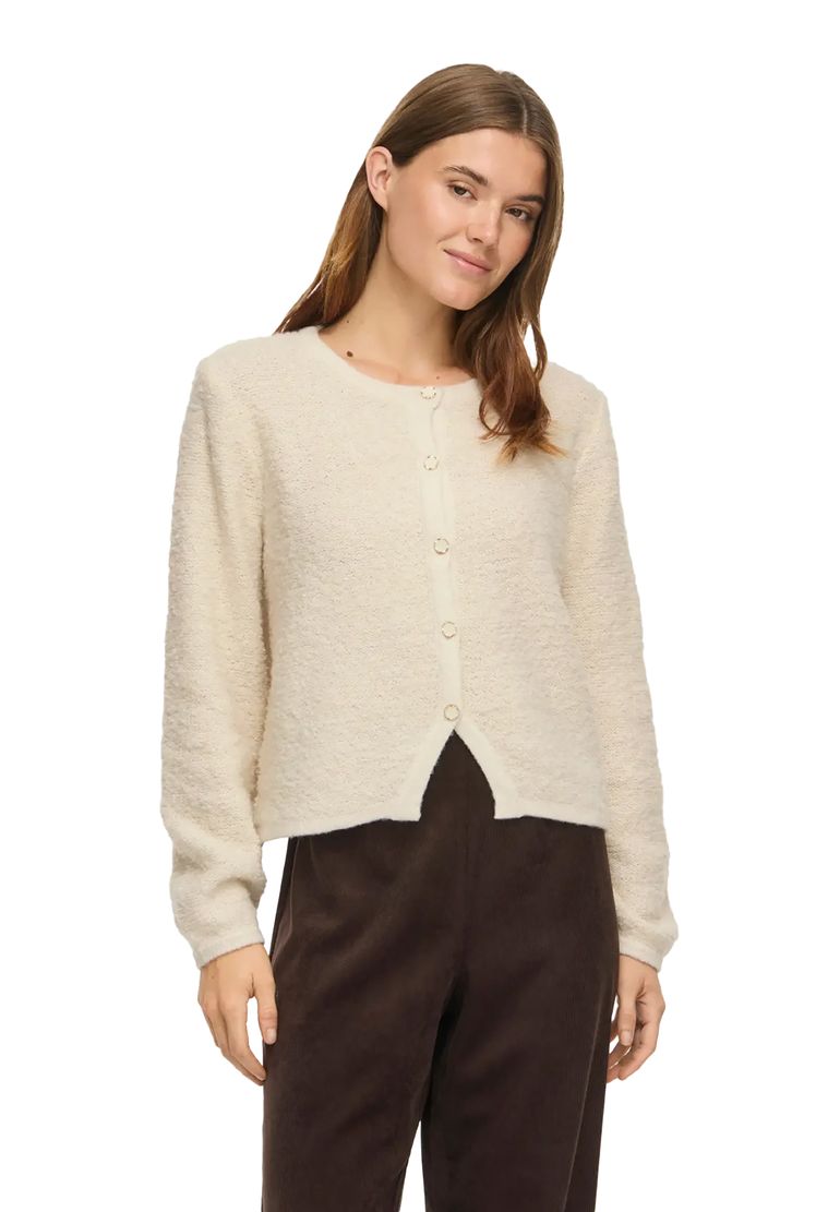 Vila Elegante Strickjacke Rundhals Knopfverschluss Langarm – Creme, Bild 2