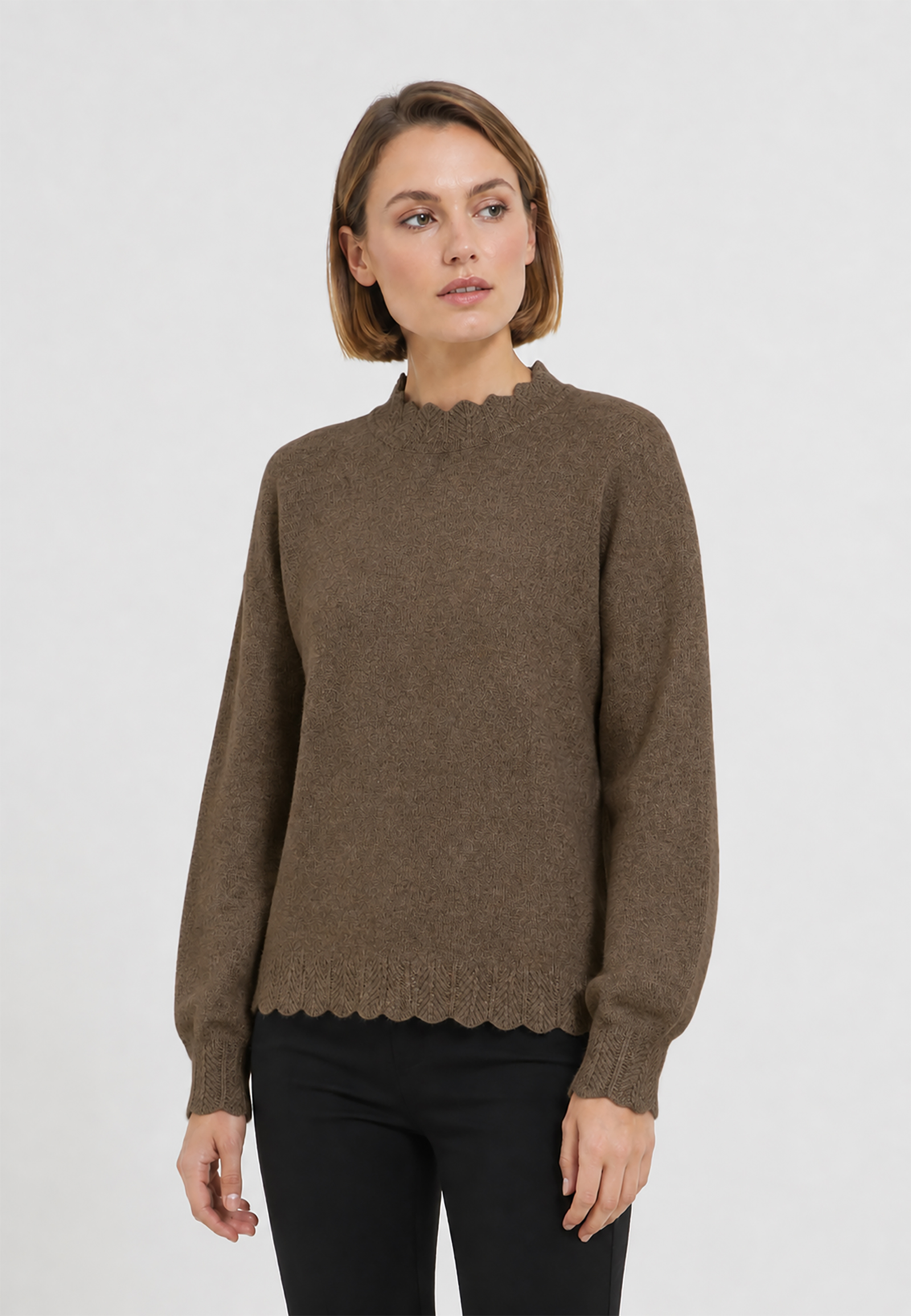 Langarm Strickpullover Ajourstrickbündchen Langarm Modisch Langarm Strickpullover Ajourstrickbündchen Langarm Modisch