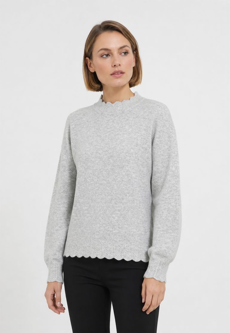 Eight 2 Nine Langarm Strickpullover Ajourstrickbündchen Langarm Modisch – Grau, Bild 2