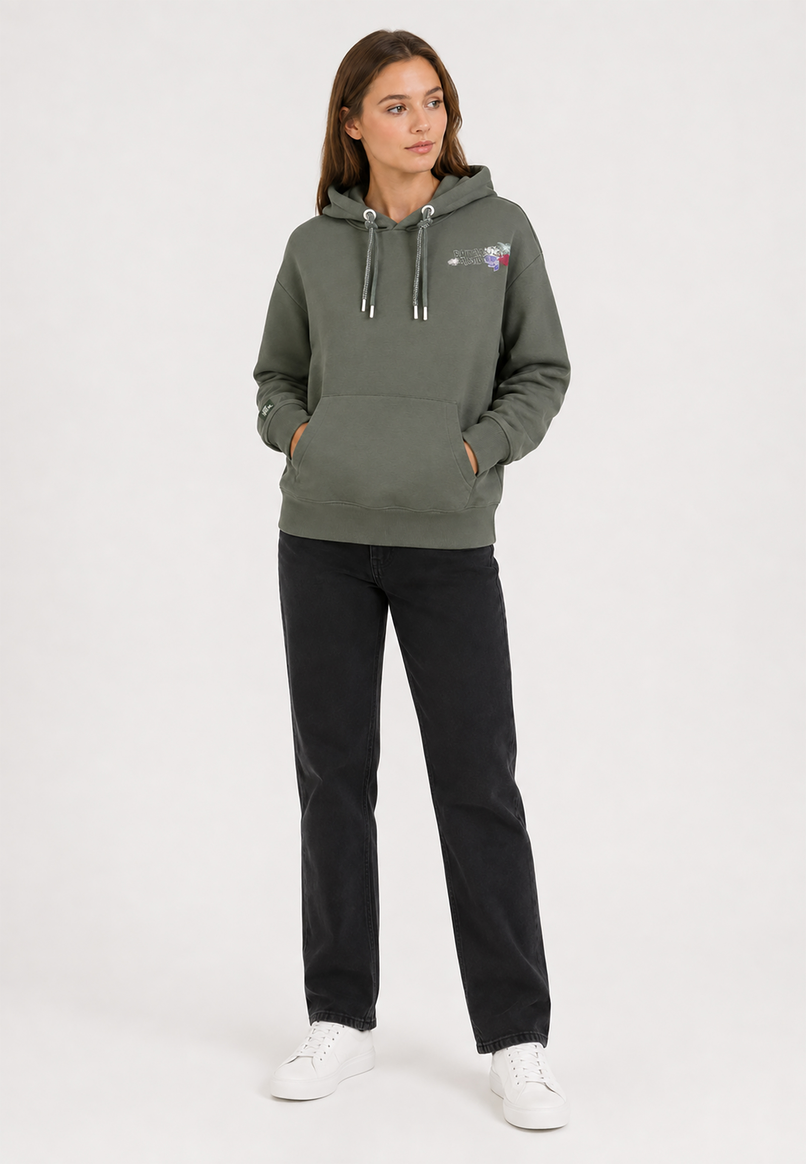 Moderner Kapuzenpullover Blumenmuster Kängurutasche Moderner Kapuzenpullover Blumenmuster Kängurutasche