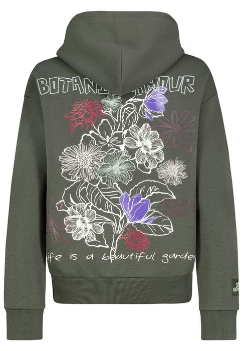 Eight 2 Nine Moderner Kapuzenpullover Blumenmuster Kängurutasche – Grün, Bild 8