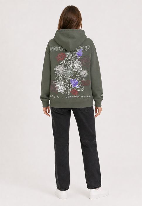 Eight 2 Nine Moderner Kapuzenpullover Blumenmuster Kängurutasche – Grün, Bild 6