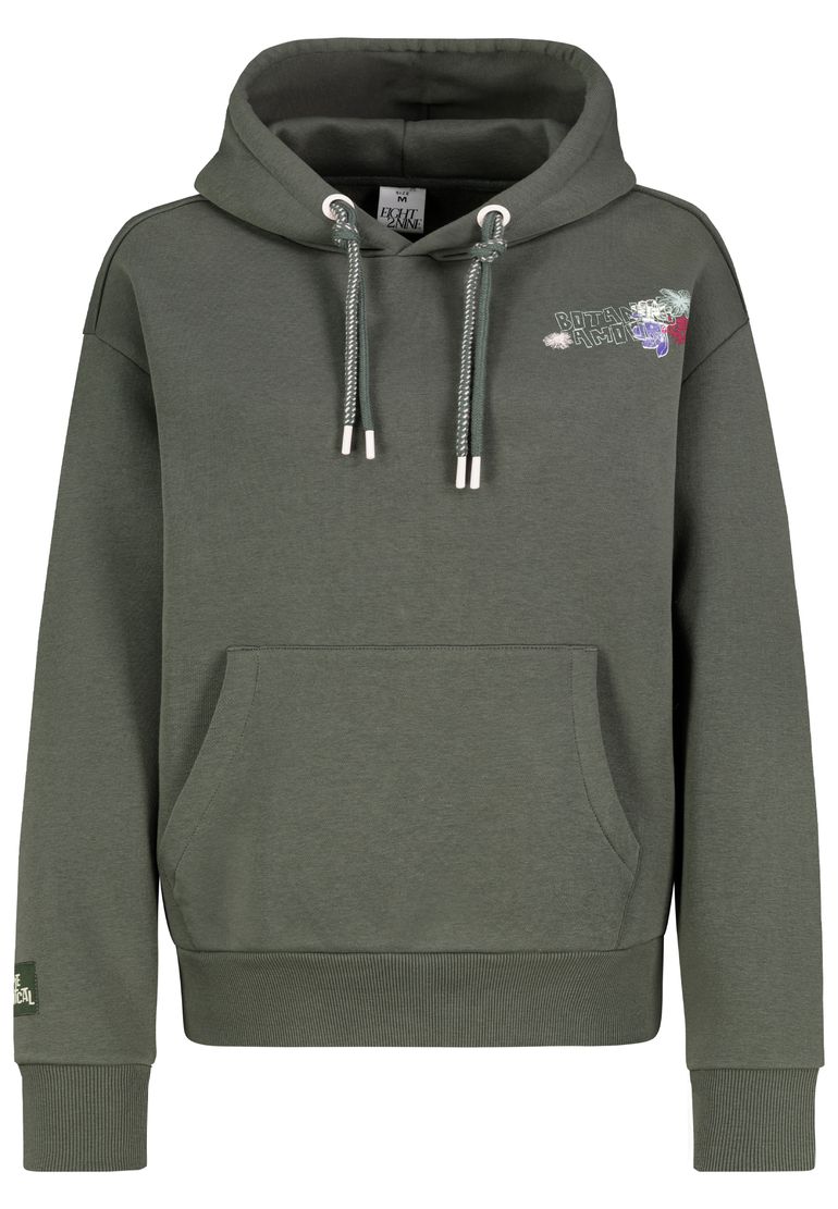 Eight 2 Nine Moderner Kapuzenpullover Blumenmuster Kängurutasche – Grün, Bild 1