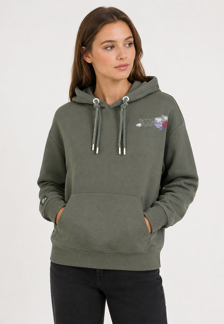 Eight 2 Nine Moderner Kapuzenpullover Blumenmuster Kängurutasche – Grün, Bild 2