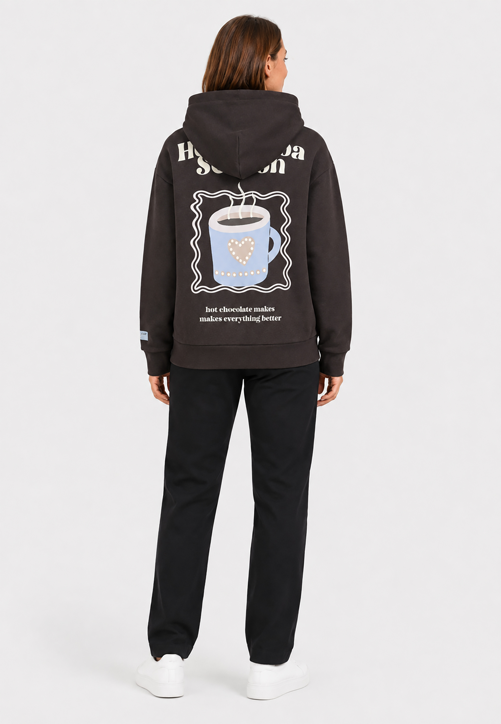 Kapuzenpullover Kaffee-Print Kängurutasche Relaxed Fit Kapuzenpullover Kaffee-Print Kängurutasche Relaxed Fit