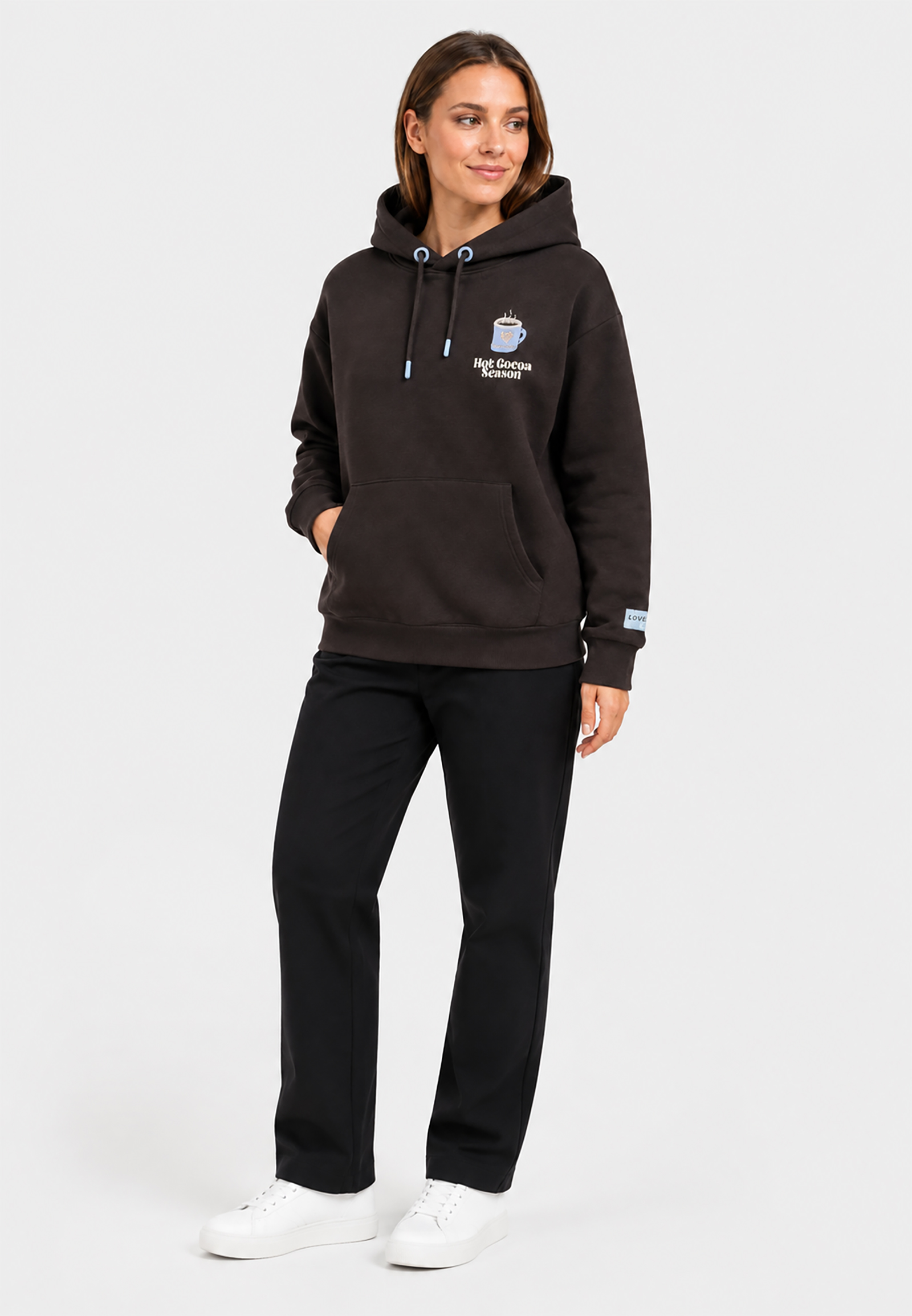 Kapuzenpullover Kaffee-Print Kängurutasche Relaxed Fit Kapuzenpullover Kaffee-Print Kängurutasche Relaxed Fit