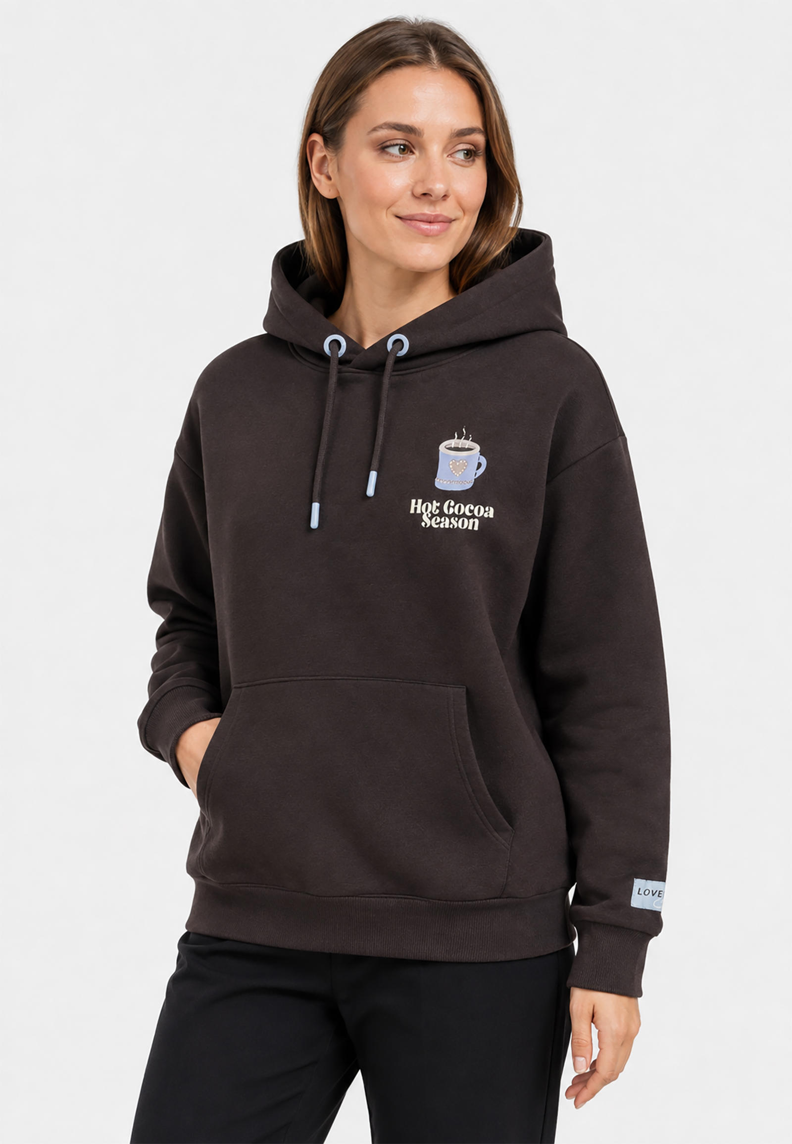 Kapuzenpullover Kaffee-Print Kängurutasche Relaxed Fit Kapuzenpullover Kaffee-Print Kängurutasche Relaxed Fit