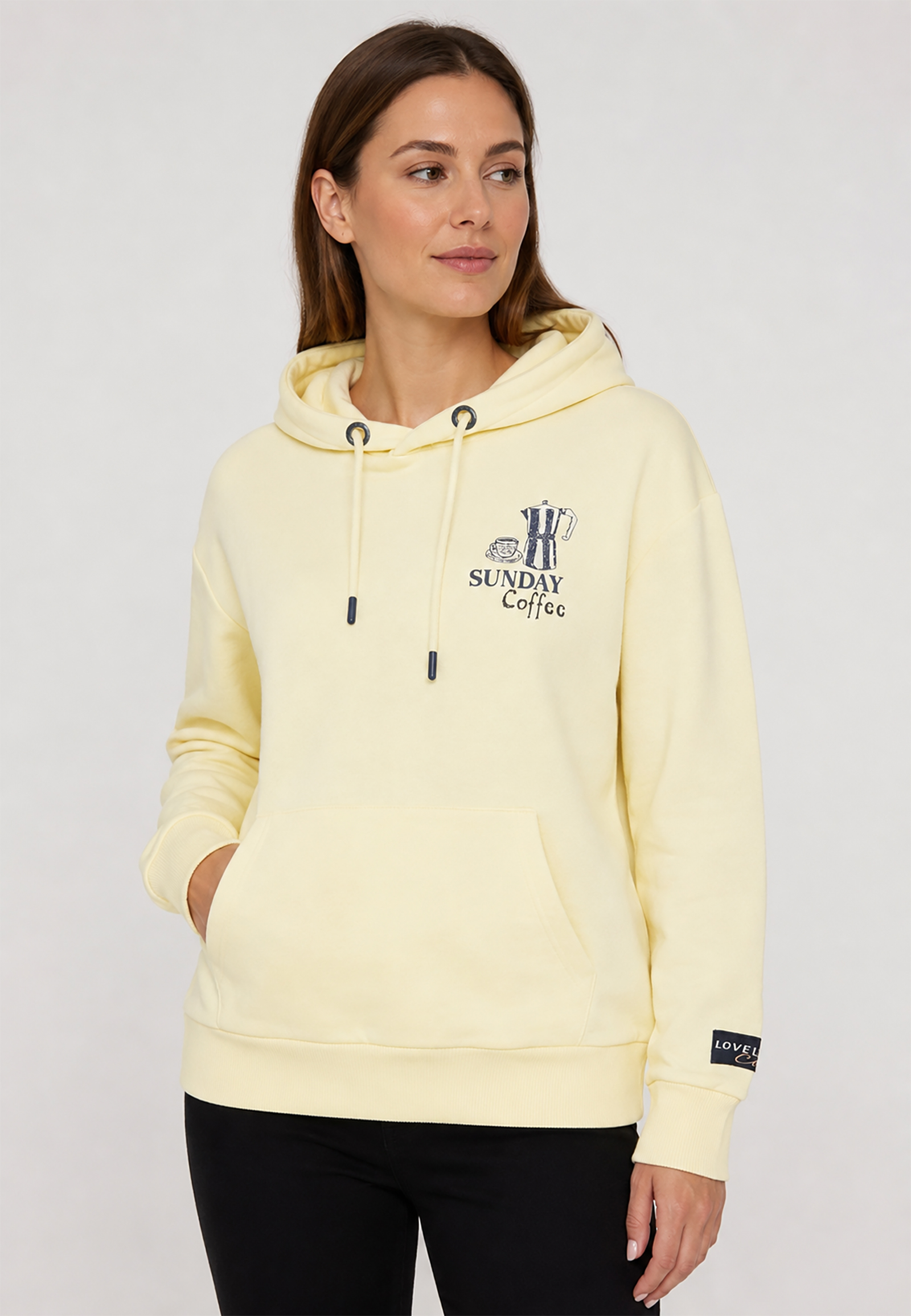 Kapuzenpullover Kaffee-Print Kängurutasche Relaxed Fit Kapuzenpullover Kaffee-Print Kängurutasche Relaxed Fit
