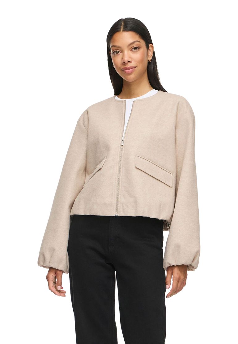 Vila Kurzjacke Reißverschluss Eingrifftaschen Langarm Unifarben – Natur, Bild 2