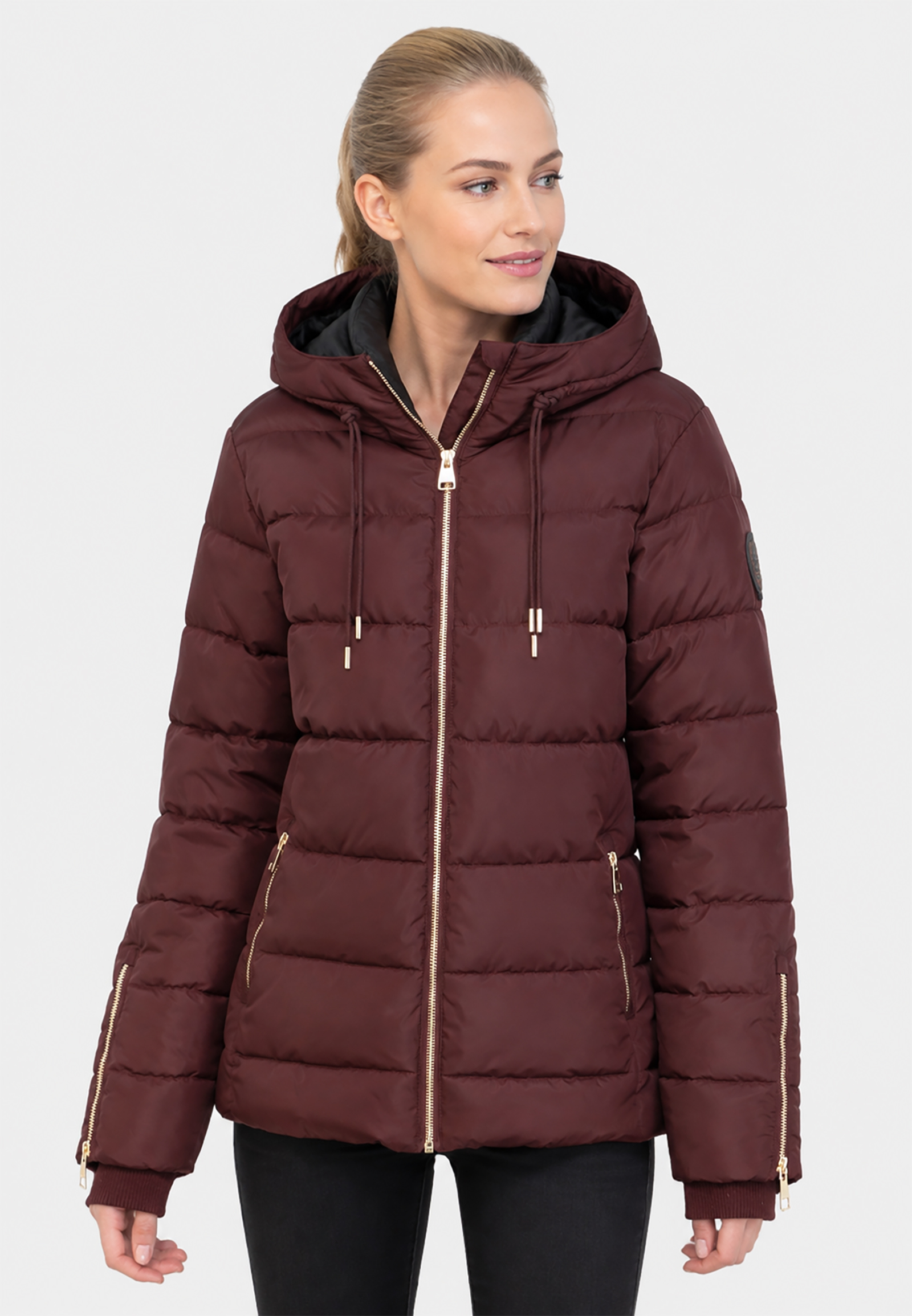 Hochwertige Steppjacke Kapuze Reißverschlussdetails Hochwertige Steppjacke Kapuze Reißverschlussdetails