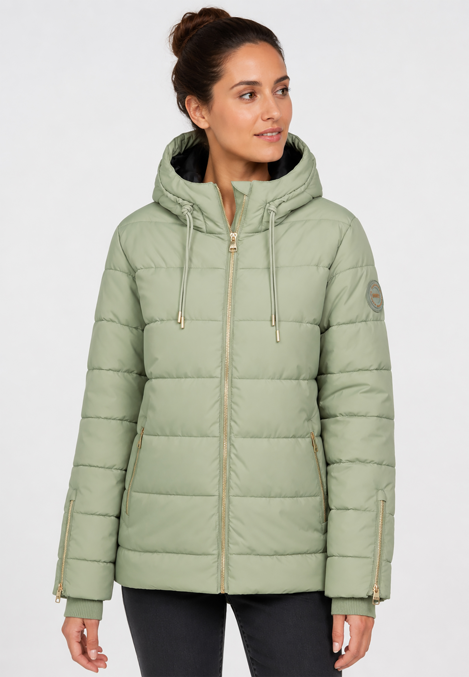 Hochwertige Steppjacke Kapuze Reißverschlussdetails Hochwertige Steppjacke Kapuze Reißverschlussdetails