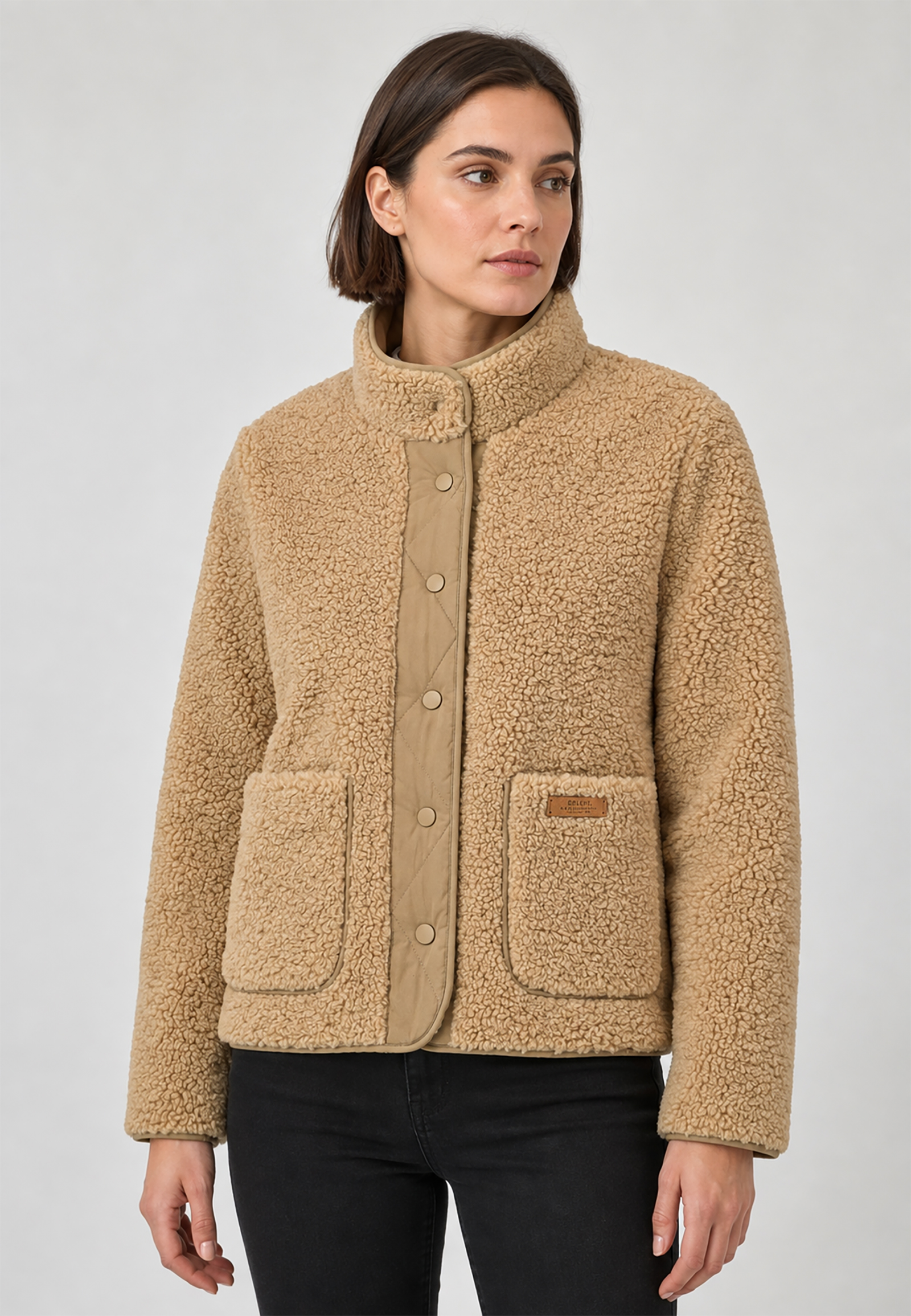 Teddyjacke Stehkragen Knopfleiste Modisches Design Teddyjacke Stehkragen Knopfleiste Modisches Design