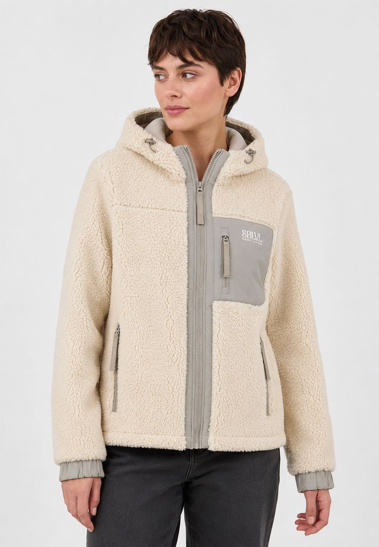 Sublevel Sublevel Teddyjacke Reißverschlusstaschen Kapuze – Beige, Bild 2