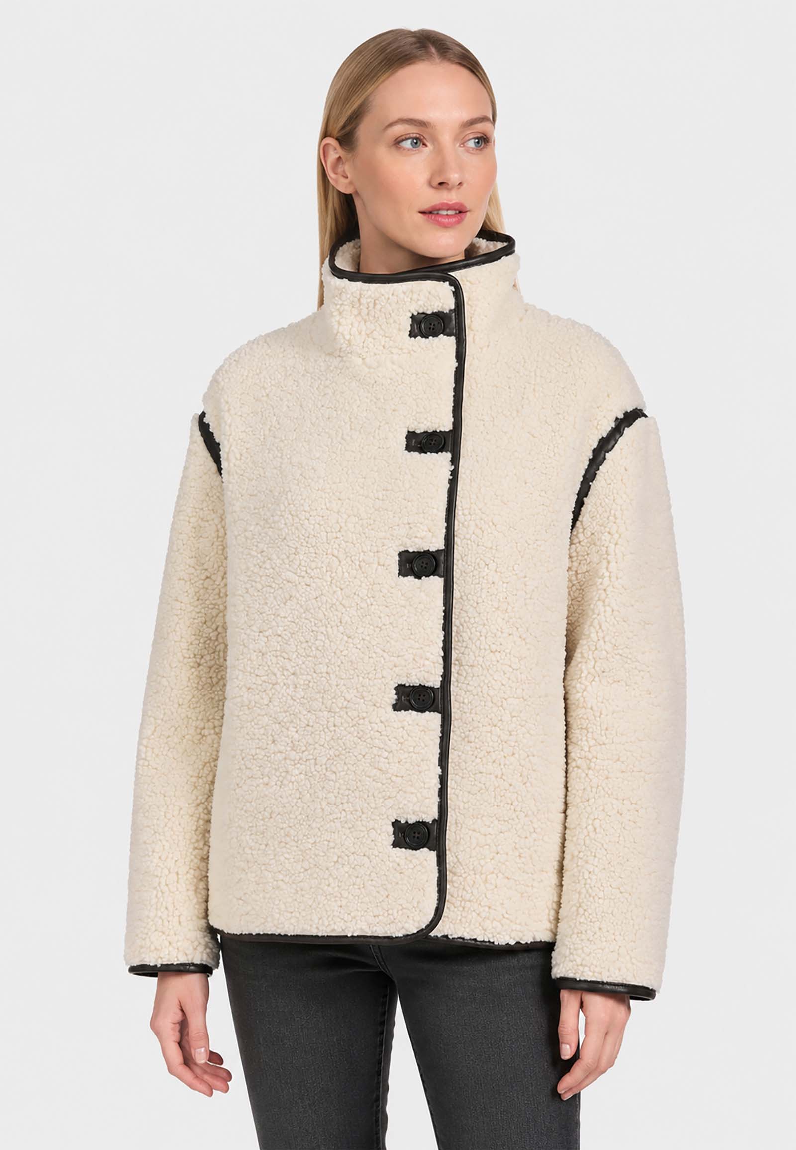 Teddyjacke Knopfverschluss Unifarben Modisches Design Teddyjacke Knopfverschluss Unifarben Modisches Design