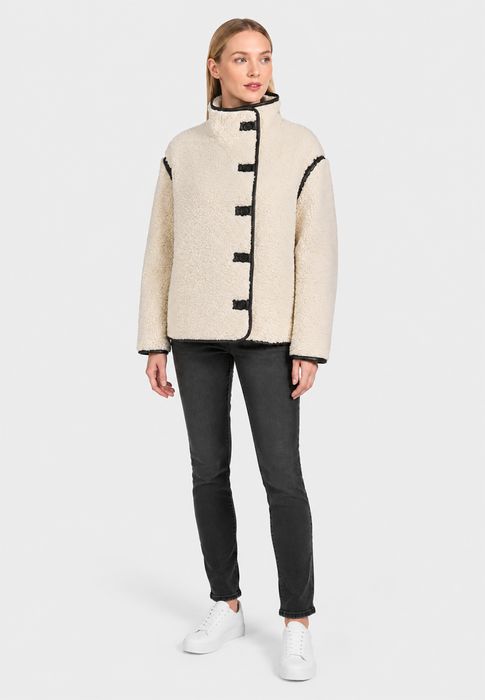Sublevel Teddyjacke Knopfverschluss Unifarben Modisches Design – Weiß, Bild 3