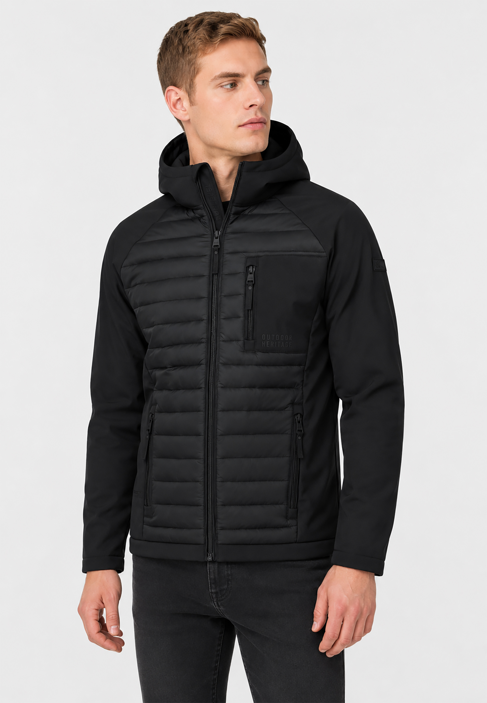 Sublevel Sublevel Modische Steppjacke Kapuze Reißverschlusstaschen – Schwarz, Bild 2